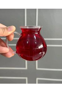 6 Kişilik Keyfi Ala Borosilikat Cam Kulplu Çay Bardağı 220ml ürün fotoğrafı