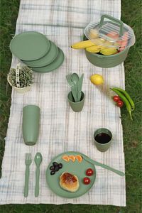 6 Kişilik 32 Parça Piknik Seti Plastik Bardak Çatal Kaşık Bıçak Yemek Kahvaltı Takımı-Yeşil ürün fotoğrafı