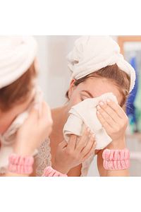 2 Adet Pembe Bileklik Makyaj Yüz Cilt Bakımı Ve Yıkama Kol Bandı Sporcu Spa Bileklik ürün fotoğrafı