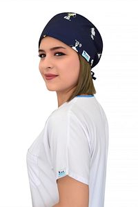 Unisex Lacivert Snopy Doktor Hemşire Hastane Aşçı Cerrahi Bonesi ürün fotoğrafı