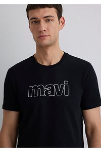 Logo Baskılı Siyah Tişört Slim Fit / Dar Kesim 065781-900 ürün fotoğrafı