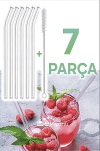 7 Parça Şeffaf Cam Eğimli Pipet Kokteyl Sunum Pipetleri Yıkanabilir Fırça ürün fotoğrafı