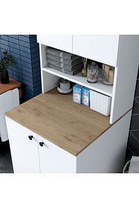 Rani Kd102 Çamaşır Makinesi Dolabı Kapaklı 3 Raflı Üst Dolaplı Banyo Dolabı Beyaz - Sepet Ceviz ürün fotoğrafı