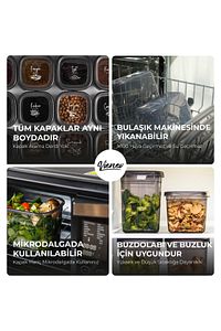 Beyaz Serigrafi Etiketli Kaşıklı 12li Peggy Erzak Saklama Kabı 0,55 Litre Baharatlık Antrasit ürün fotoğrafı