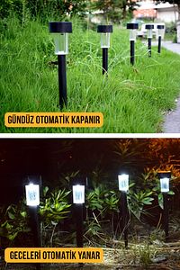10'lu Güneş Enerjili Led Bahçe Yolu Lambası- Solar Aydınlatma Ip44 Su Geçirmez Işık Seti ürün fotoğrafı