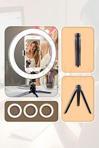 Masa Ayaklı 10 Inç Led Ring Lıght Influencer Youtuber Tiktok Telefon Tutucu Makyaj Işığı ürün fotoğrafı