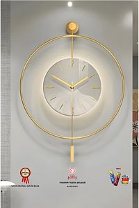 İskandinav Tarzı Kristal Gold(BÜYÜK BOY 50X75CM) (LED IÇİN 3ADET PİL GELMEKTEDİR)-metal Duvar Saati ürün fotoğrafı