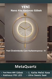 İskandinav Tarzı Kristal Gold(BÜYÜK BOY 50X75CM) (LED IÇİN 3ADET PİL GELMEKTEDİR)-metal Duvar Saati ürün fotoğrafı