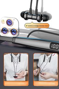 Sporcu Kulaklık Kablosuz Bluetooth Kulaklık Boyun Bantlı Asmalı Mıknatıslı Kulaklık Lüx Kalite ürün fotoğrafı