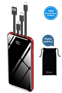 10.000 Mah Prime Dijital Göstergeli Dahili Çoklu Kablolu Powerbank,kırmızı ürün fotoğrafı