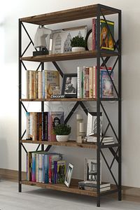 Aural Dekoratif 5 Raflı Kitaplık Geniş Metal Kitaplık Dosya Rafı Ofis Salon Raf 90x180cm Ceviz ürün fotoğrafı