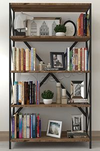 Aural Dekoratif 5 Raflı Kitaplık Geniş Metal Kitaplık Dosya Rafı Ofis Salon Raf 90x180cm Ceviz ürün fotoğrafı