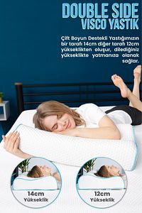Yüksek Boyun Destekli Ortopedik Yastık Çift Boyun Destekli Visco Yastık - 60x40x14-12cm ürün fotoğrafı