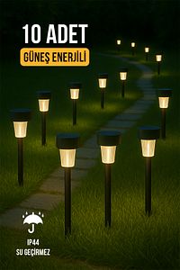 10'lu Güneş Enerjili Led Bahçe Yolu Lambası- Solar Aydınlatma Ip44 Su Geçirmez Işık Seti ürün fotoğrafı