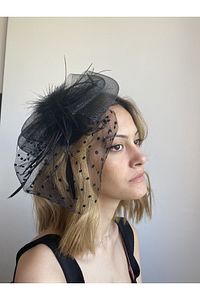Siyah Kep Vualet Şapka Parti Aksesuarı Kostüm Şapkası Abiye Saç Aksesuarı ürün fotoğrafı