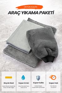 Newyorkdry Mikrofiber Oto Temizlik Paketi Araç Kurulama Havlusu Cam Bezi Araba Yıkama Eldiveni Seti ürün fotoğrafı