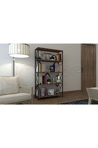 Aural Dekoratif 5 Raflı Kitaplık Geniş Metal Kitaplık Dosya Rafı Ofis Salon Raf 90x180cm Ceviz ürün fotoğrafı