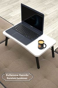 Ahşap Laptop Sehpası Seyyar Kahvaltı Masası Katlanır Çalışma Sehpası Beyaz 23 cm 35 cm Beyaz 59 cm ürün fotoğrafı