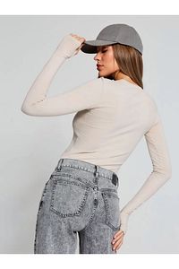Spor Crop Top Bisiklet Yaka DARKALIP Soft Touch Viskon Basic Parmaklı Spor Body ürün fotoğrafı