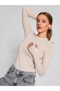 Spor Crop Top Bisiklet Yaka DARKALIP Soft Touch Viskon Basic Parmaklı Spor Body ürün fotoğrafı