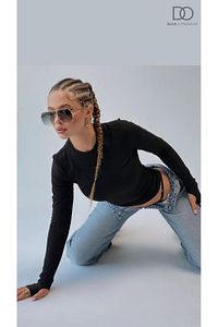 Siyah Spor Crop Top Bisiklet Yaka DARKALIP Soft Touch Basic Parmaklı Spor Body ürün fotoğrafı