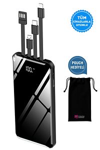 10.000 Mah Prime Dijital Göstergeli Dahili Çoklu Kablolu Powerbank,siyah,taşınabilir Şarj Cihazı ürün fotoğrafı