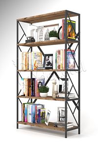 Aural Dekoratif 5 Raflı Kitaplık Geniş Metal Kitaplık Dosya Rafı Ofis Salon Raf 90x180cm Ceviz ürün fotoğrafı