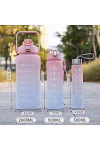 Motivasyonel 3 lü Set Su Matarası 2 lt+900 ml+600 ml Tritan Spor Salonu Suluk ürün fotoğrafı