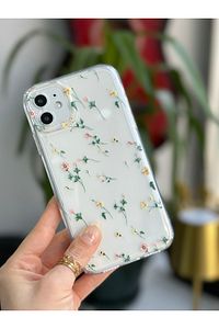 Iphone 11 Uyumlu Krem Çiçek Desenli Kameralar Korumalı Kılıf ürün fotoğrafı