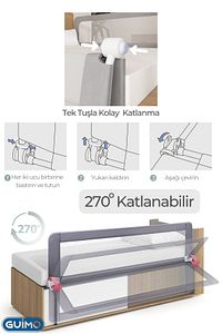 Guimo 150cm Yatak Bariyeri Katlanır Baza Korkuluğu Beyaz Foldable Bed Rail Guard Bed Rail For Baby ürün fotoğrafı
