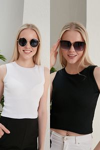 Kadın Siyah Beyaz Halter Yaka 2'li Crop Bluz ürün fotoğrafı