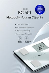 Bc 401 White Akıllı Bluetooth Tartı | Total Yağ, Sıvı, Kas, Kemik Mineral Ölçer Vücut Analiz Tartısı ürün fotoğrafı