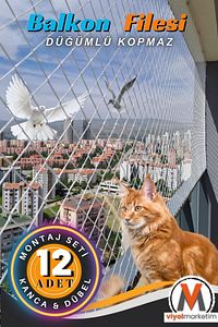 Balkon Filesi 2,5x3 Mt Kedi Balkon Filesi Balkon Kuş Filesi Balkon Güvenlik Filesi (KANCA VE DÜBEL) ürün fotoğrafı
