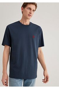 Mühür Logo Nakışlı Lacivert Tişört Loose Fit / Bol Rahat Kesim 067074-33207 ürün fotoğrafı