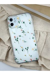 Iphone 11 Uyumlu Krem Çiçek Desenli Kameralar Korumalı Kılıf ürün fotoğrafı