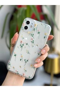 Iphone 11 Uyumlu Krem Çiçek Desenli Kameralar Korumalı Kılıf ürün fotoğrafı