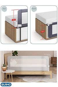 Guimo 150cm Yatak Bariyeri Katlanır Baza Korkuluğu Beyaz Foldable Bed Rail Guard Bed Rail For Baby ürün fotoğrafı