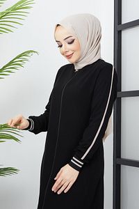 Çizgi Detaylı siyah Ferace ürün fotoğrafı