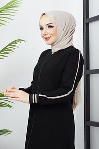 Çizgi Detaylı siyah Ferace ürün fotoğrafı