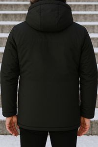 Erkek Siyah Polarlı Su Ve Rüzgar Geçirmez Kapüşonlu Kışlık Mont & Kaban & Parka ürün fotoğrafı