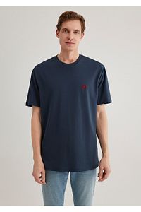 Mühür Logo Nakışlı Lacivert Tişört Loose Fit / Bol Rahat Kesim 067074-33207 ürün fotoğrafı
