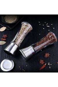 Cam Gövdeli Metal Krom Renk Kapaklı Tuz Karabiber Değirmeni Tuz Karabiber Öğütücü 19 Cm 2 Adet ürün fotoğrafı