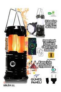 Kamp Lambası Güneş Enerjili Kamp Çadır Feneri Led Solar Şarjlı Usb Girişli Led Işıldak ürün fotoğrafı