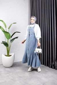KADIN ASKILI ETEĞİ FIRFIRLI KOT SALOPET ürün fotoğrafı