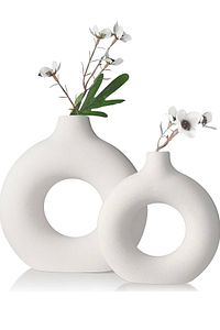 Bohem Halka Vazo Set (BÜYÜK 19X20CM, KÜÇÜK 14X15CM) Dekoratif, Hediyelik Ham Beyaz ürün fotoğrafı