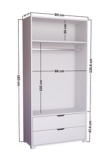 90 Cm Mat Beyaz 2 Kapılı 2 Çekmeceli Elbise Dolabı - Gardırop ürün fotoğrafı
