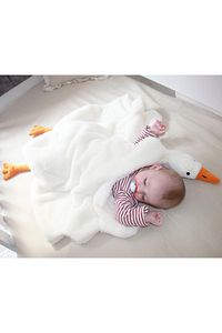Krem Sevimli Çocuk Bebek Battaniyesi Ördek Kışlık Peluş Welsoft Kaz Battaniye ürün fotoğrafı