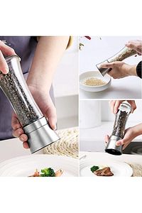Cam Gövdeli Metal Krom Renk Kapaklı Tuz Karabiber Değirmeni Tuz Karabiber Öğütücü 19 Cm 2 Adet ürün fotoğrafı