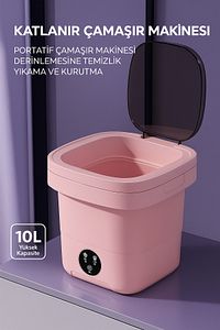 Katlanır Çamaşır Makinesi Pembe 10 Litre ürün fotoğrafı