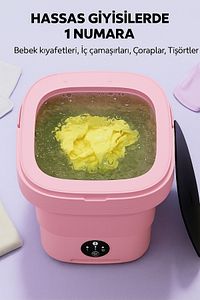 Katlanır Çamaşır Makinesi Pembe 10 Litre ürün fotoğrafı